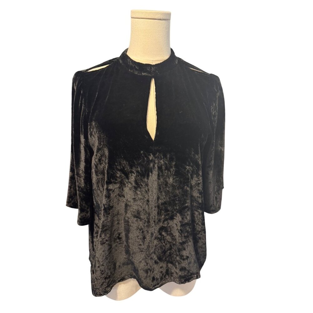 2/$30 J Brand Medium Black Crushed Velvet Dressy Keyhole Flowy Top